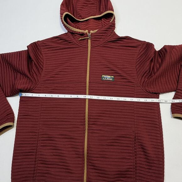 L.L.Bean Jacket Mens Medium Burgundy Hooded Full Zip Slightly Fitted Polyester - Picture 7 of 9